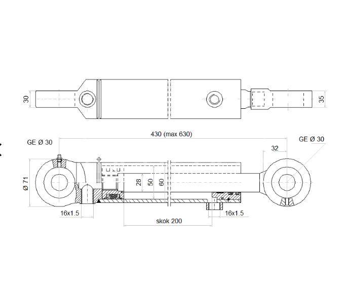 SIŁOWNIK  DWUSTRONNEGO DZIAŁANIA   CJ2F-50/28/200U  L=430 U30S