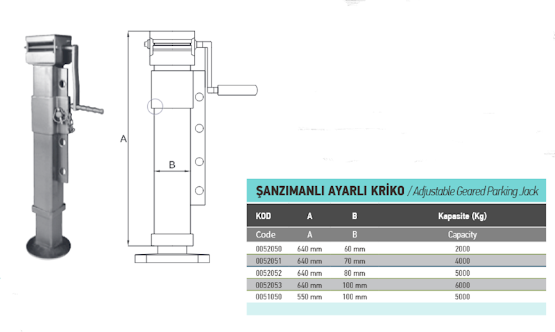 ADJUSTABLE GEARED PARKING JACK  z reg. 2T/6T 60X60
