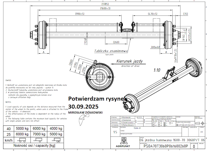 OŚ JEZDNA HAMOWNA 1600-70 3060P-T 06