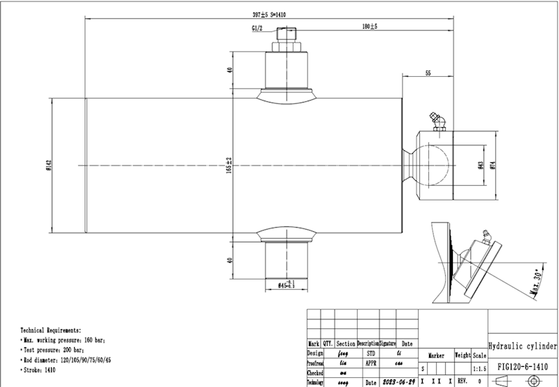 SIŁOWNIK HYDRAULICZNY 6 SEKCJ , SKOK 1410 10T