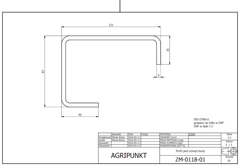 KSZTAŁTOWNIK Z/G PROFIL PR L=5000/5,0 ZM-0118-01