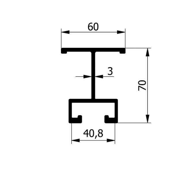 PROFIL POPRZECZNY RAMY H 70 ALUMINIUM