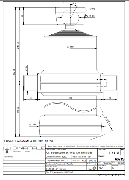 SIŁOWNIK DO WYWROTKI  13 Ton , S=6  C=1765  L=482