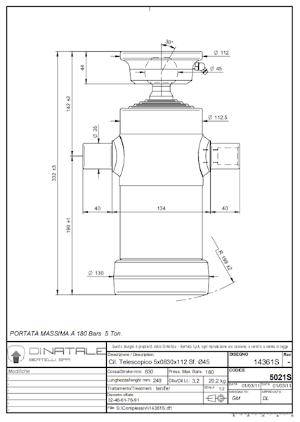 SIŁOWNIK DO WYWROTKI  5Ton , S=5  C=830  L=332