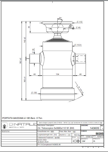 SIŁOWNIK DO WYWROTKI  5Ton , S=5  skok-680  L=302
