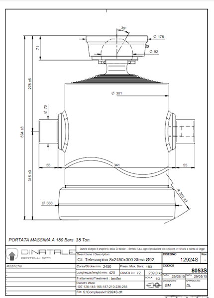 SIŁOWNIK PODSKRZYBIOWY 8 SEKCJI  SKOK 2450 - 38Ton