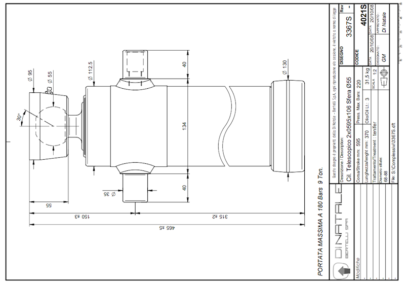 SIŁOWNIK  9Ton , skok 595mm , 2 sekcje 