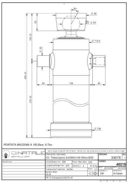 SIŁOWNIK  9Ton , skok 595mm , 2 sekcje 