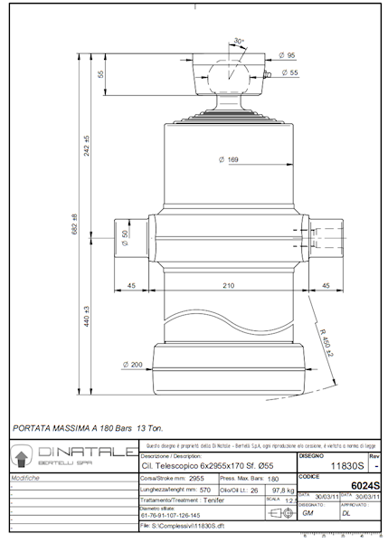 Siłownik 6 sek. ,  skok 2955 I-145  -13Ton