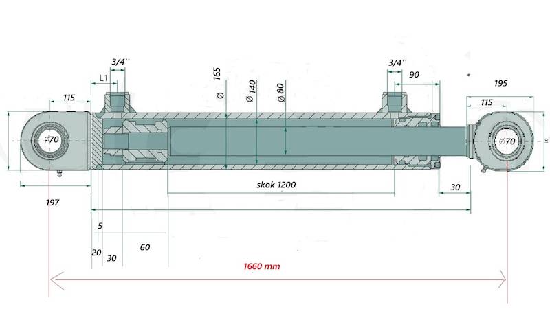 SIŁOWNIK DWUSTRONNEGO DZIAŁANIA UC 80-140- skok 1200