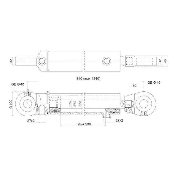 Siłownik hydr  dwustr działania skok: 500mm CJ2F-80/45/500 U40 Troll