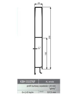 PROFIL BURTOWY SK5  GÓRNY ALU H200/25/ l=6700