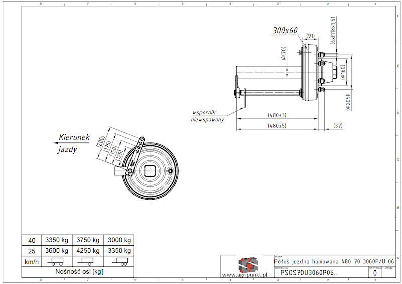 PÓŁOŚ JEZDNA HAMOWANA 480-70 3060P-U 06
