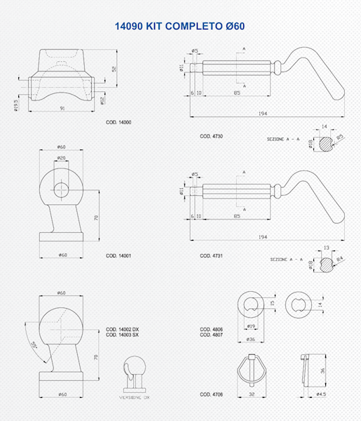 KULE WYWROTU FI 60 KPL 4 SZT FS- sys. pion