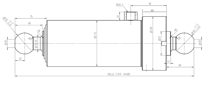 SIŁ.HYDR WYWROTU HL 8011  , JEDNOSTRONNY , 2X KULA 585MM HW