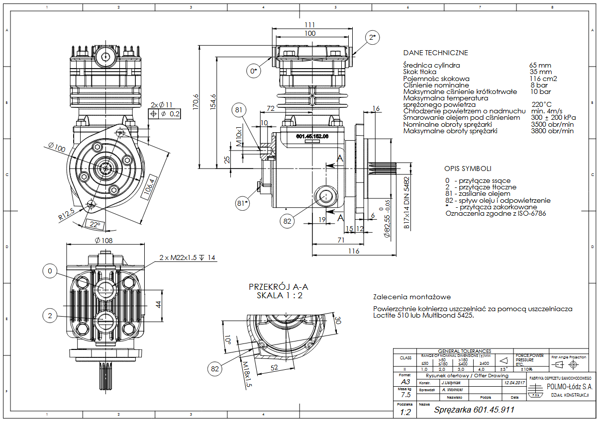 Sprężarka powietrza  do instalacji hamulcowej ( 4 pierścienie )