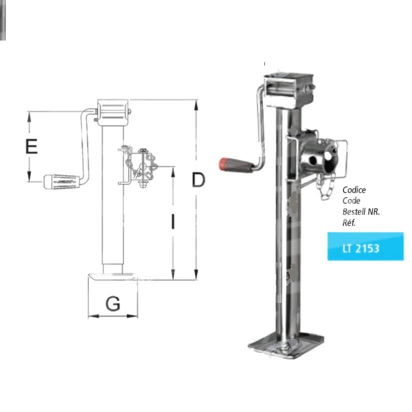 Stopa podporowa 560 mm, 900 kg, Simol LT 2153 z tuleją i ramieniem bocznym