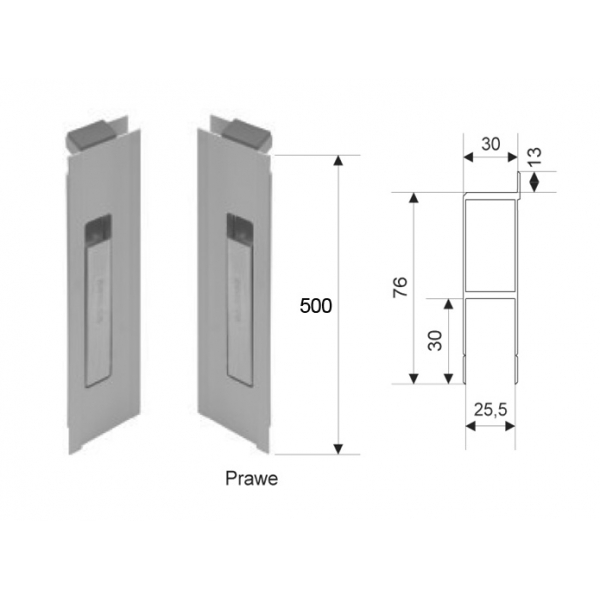 ZAMKNIĘCIE PIONOWE Z ZAŚLEPKĄ PRAWE W PROFILU ALUMINIOWYM L-500