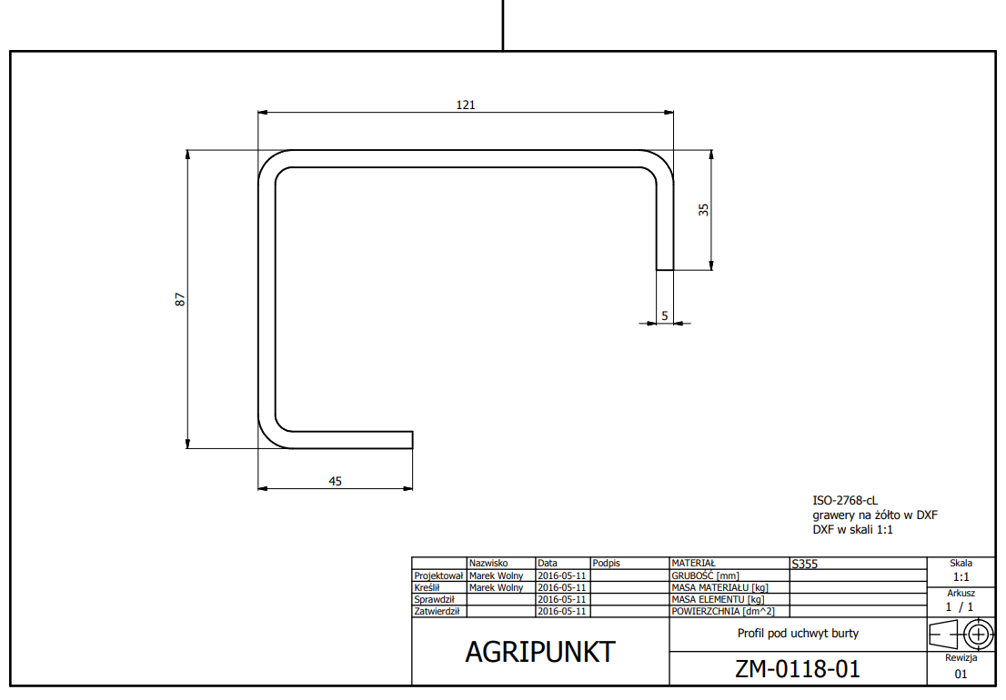 KSZTAŁTOWNIK Z/G PROFIL PR L=3300/5,0  -ZM-0118-01