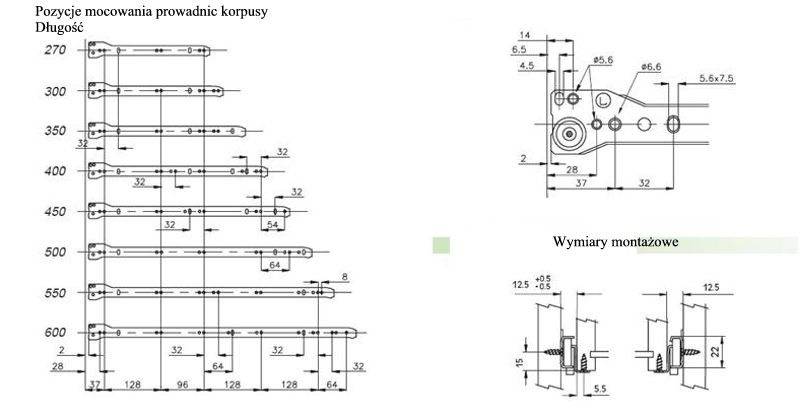 Prowadnica rolkowa FGV Biała • 250mm