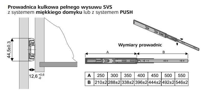 Prowadnica kulkowa SVS z hamulcem Sevroll • 250mm