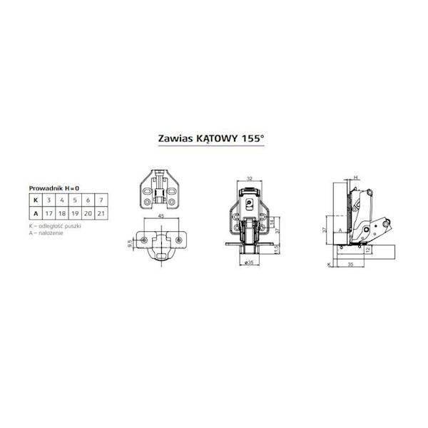 SEVROLL ZAWIAS KĄTOWY 155° Z CICHYM DOMYKIEM 223094