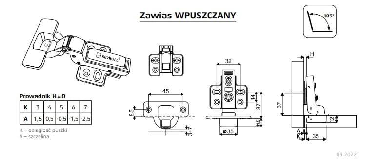SEVROLL ZAWIAS WEWNĘTRZNY FI35 223034 CICHY DOMYK