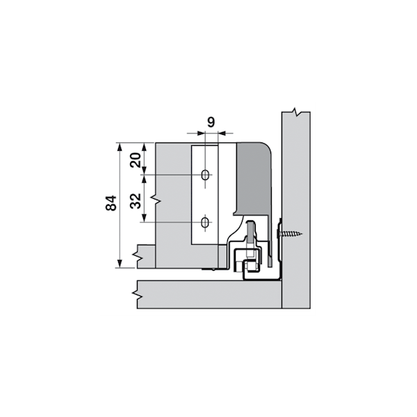 Uchwyt SZARY ścianki tylnej TANDEMBOX, wys. M 84mm Z30M000S.04