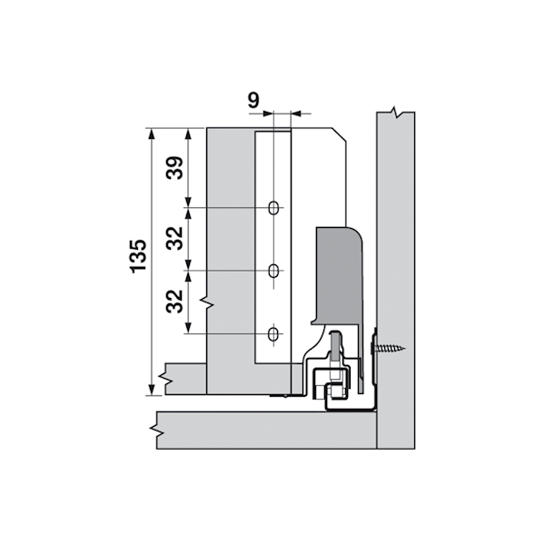 Uchwyt SZARY ścianki tylnej TANDEMBOX, wys. B 135mm Z30B000S.04
