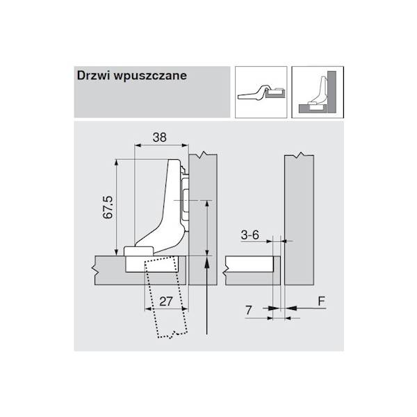 ZAWIAS WEWNĘTRZNY BLUM 100° CLIP, Drzwi wpuszczane 71M2750