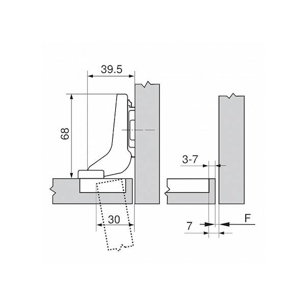 ZAWIAS WEWNĘTRZNY BLUM 110° CLIP top BLUMOTION Drzwi wpuszczane 71B3750