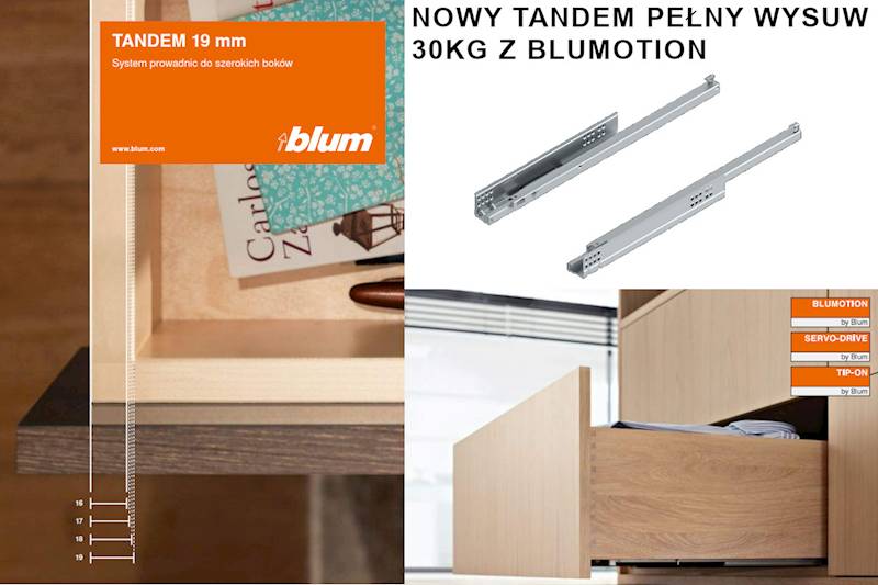 Prowadnica TANDEM BLUMOTION Pełny wysuw 30 kg 560F • 350mm