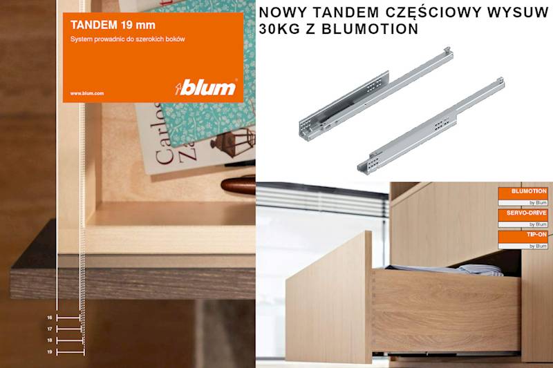 Prowadnica TANDEM BLUMOTION Niepełny wysuw 30 kg 550F • 500mm