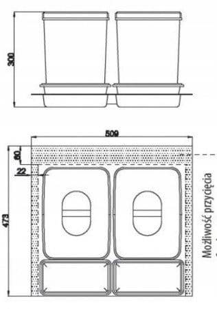 VIBO WKŁAD NA ŚMIECI 600 MM 2X15 L SZARY
