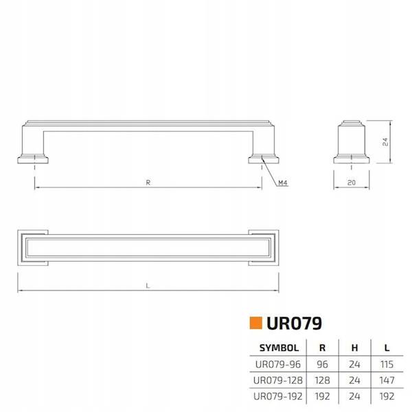 Uchwyt kwadratowy RETRO UR079 CZARNY • 96mm