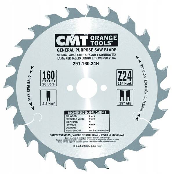CMT Piła do elektronarzędzi uniwersalna • 160mm • 20mm • 24z