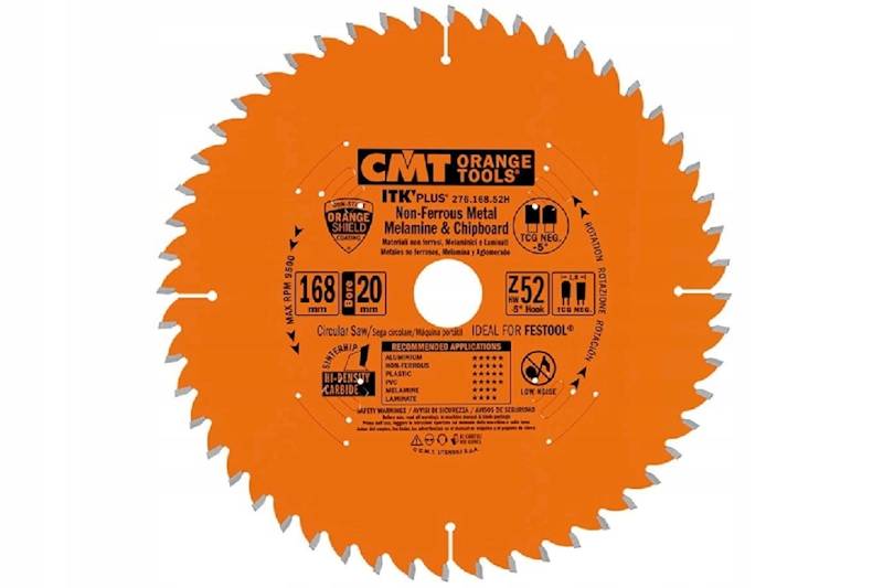 CMT Piła ultracienka do płyt wiórowych i aluminium 276. • 168mm • 20mm • 52z