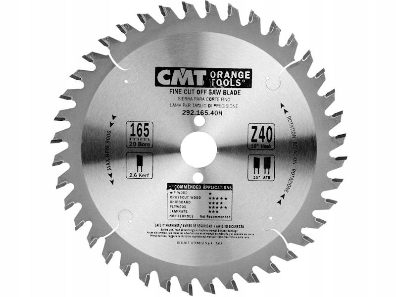 CMT Piła do elektronarzędzi cięcie poprzeczne • 165mm • 20mm • 40z