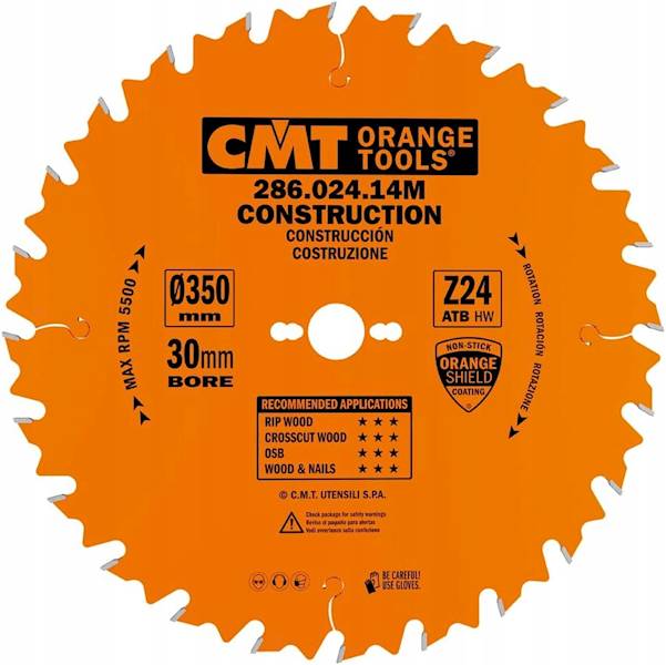 CMT Piła budowlana do drewna z metalem i betonem 286. • 350mm • 30mm • 24z