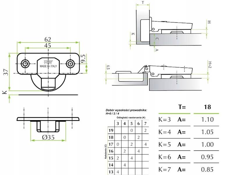 ZAWIAS FGV prosty nakładany 110° SLIDE ON KRO