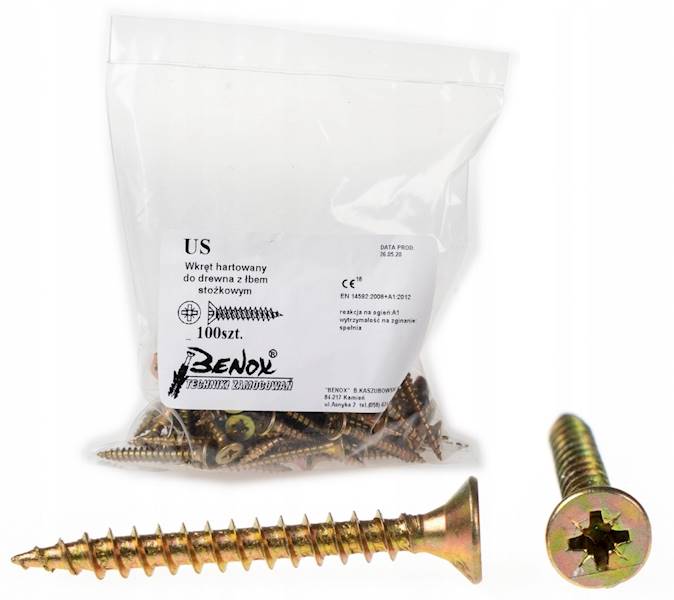 Wkręty do drewna PZ2 żółte BENOX 100szt • 3,5x45 mm