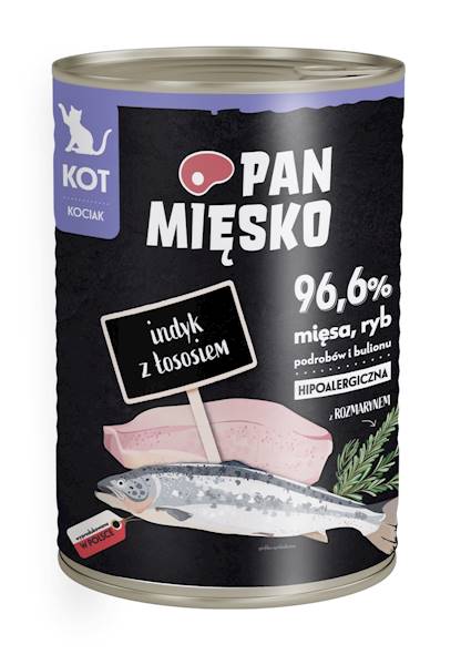 PAN MIĘSKO PUSZKA 400G INDYK Z ŁOSOSIEM