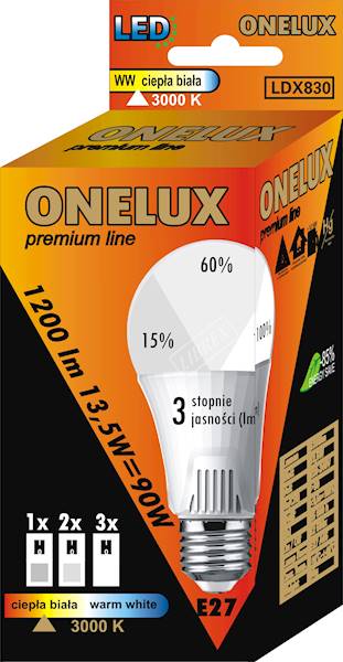 ..ONELUX LED E27 A65 13.5W segm.1 2 3 /3000K 90W(A