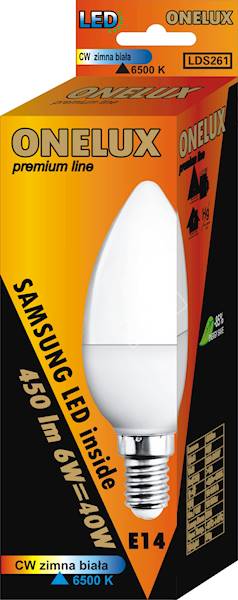 ..ONELUX E14 6W 450lm CW 6500K C37 d.Sams.40W (A)