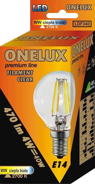 ONELUX E14 G45 4W 470 lmWW2700Kfil.clear kuL35W(A
