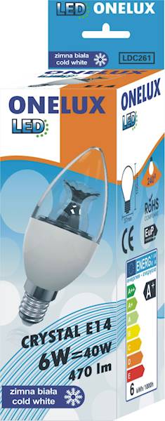 ..ONELUX E14 6W 470 lm CW 6500K LED crys.św 40W(A)