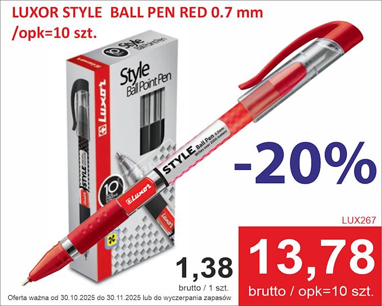 LUXOR STYLE  BALL PEN RED 0.7 mm /opk=10 szt.
