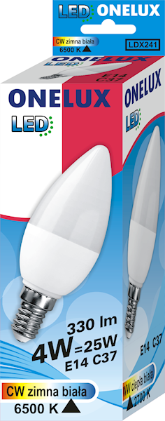 ONELUX LED E14 4W 330 lm CW 6500K C37 25W