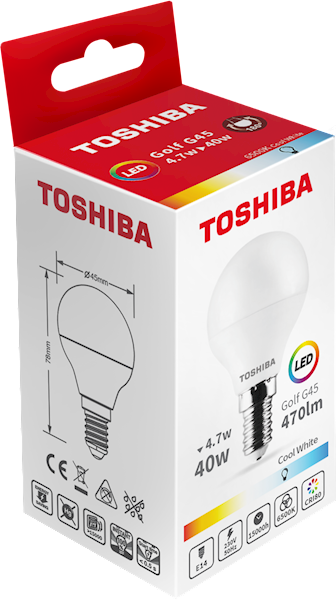 LED TOSHIBA E14 4.7W 470 lm CW 6500K G45 /40W/100