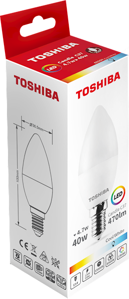 LED TOSHIBA E14 C37 4.7W CW 6500K /40W /100